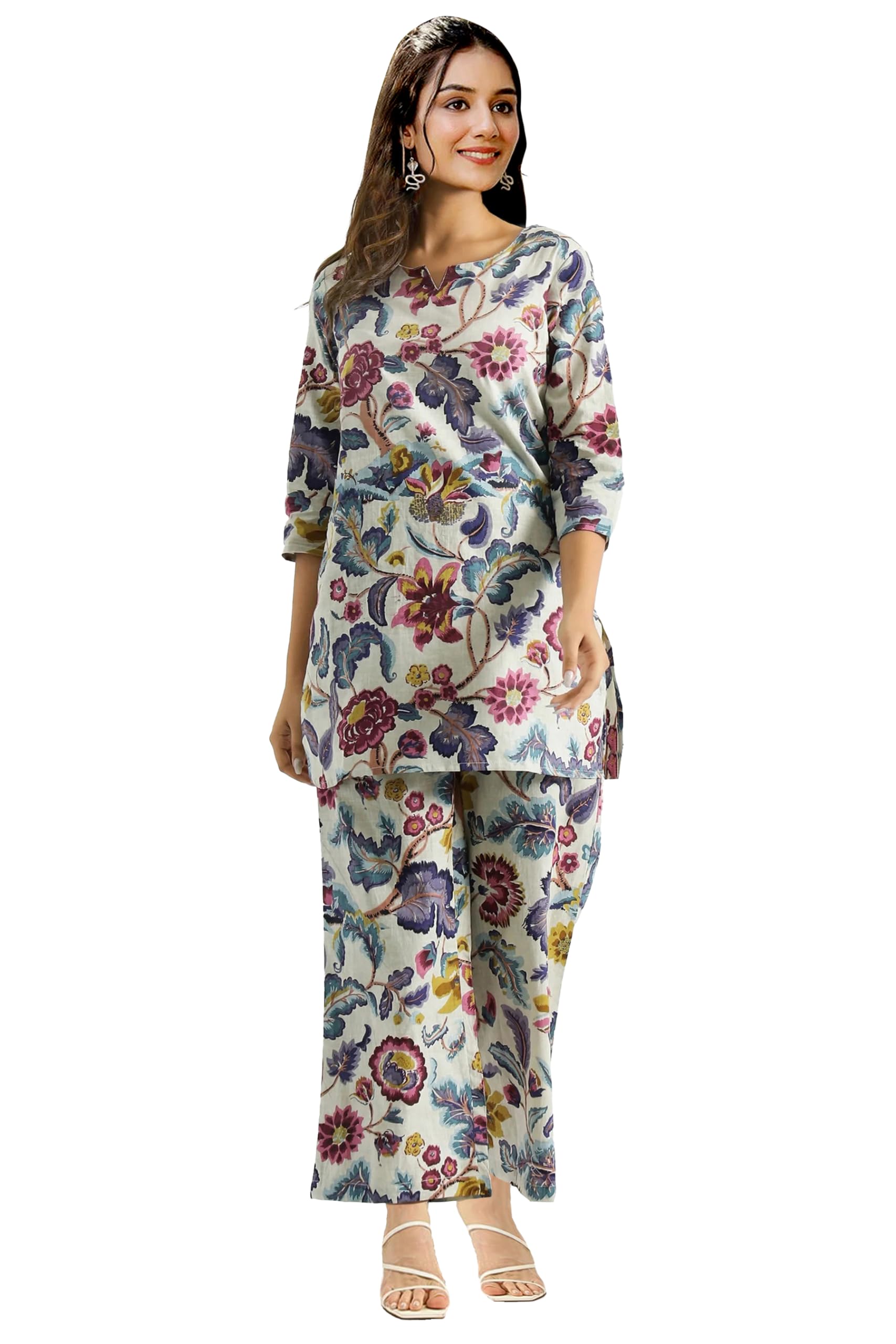 Toochki WomenS Multi Color Floral Printed Rayon Stitched Ethnic Kurta Set | Ethnic Kurta Set For Women | A Line Ethnic Kurta Se