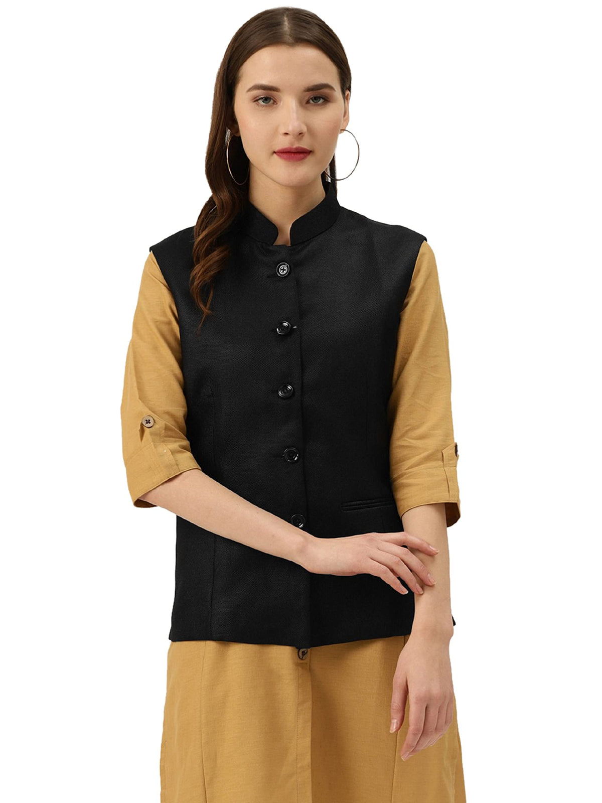 Vastraa Fusion WomenS Solid Nehru Jacket (Ts140044_Black_44) 2