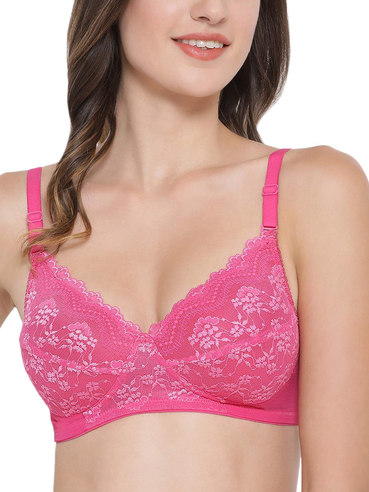 Clovia WomenS Lace Lightly Padded Non-Wired Multiway Bra (Br1879P14_Pink_38B)