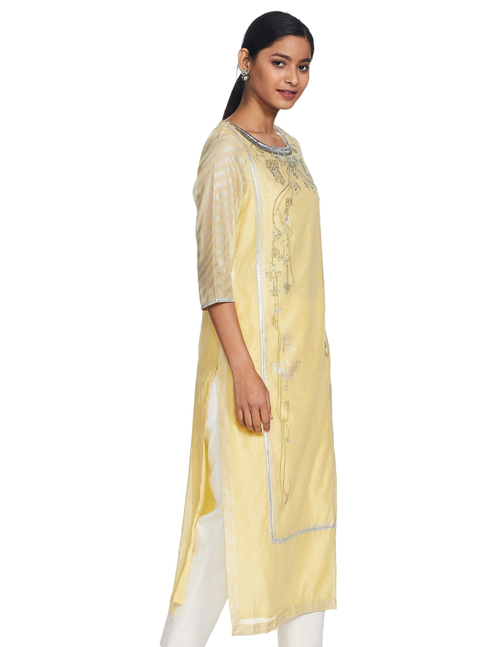 W For Woman Asymmetrical Hemline Cotton Kurta