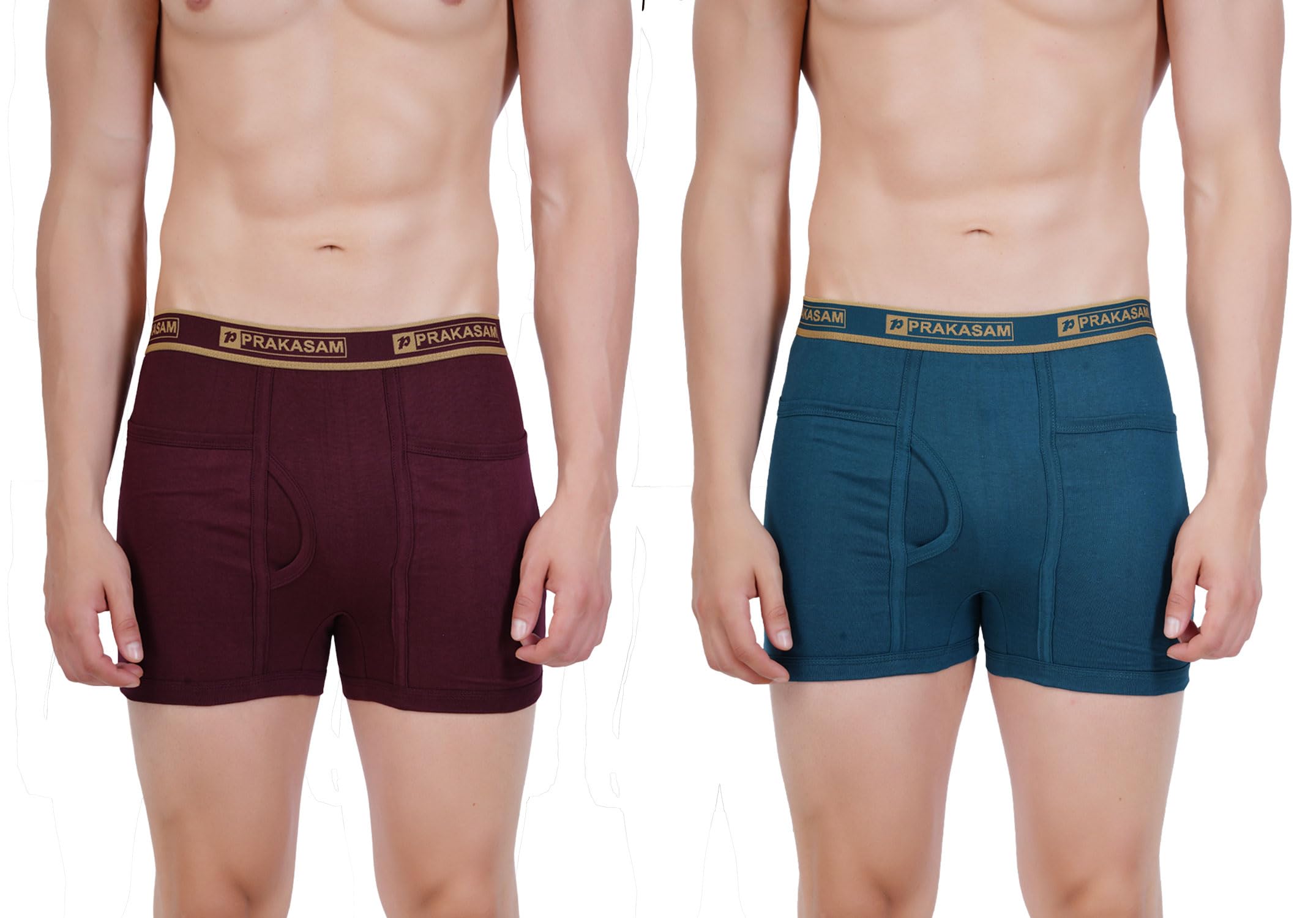 PRAKASAM COTTON -Marlow Mens 100% Pure Combed Cotton Outer Elastic Pocket Trunks (Pack of 2)
