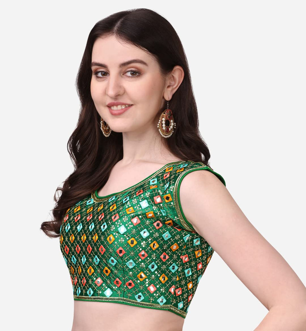 Pujia Mills WomenS Silk Embroidery Foil Work Sleeveless Readymade Saree Blouse