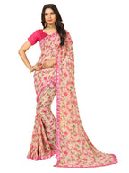 rangita Women Floral Printed Georgette Saree With Blouse Piece - Pink (SIZE 5.5 MTR)