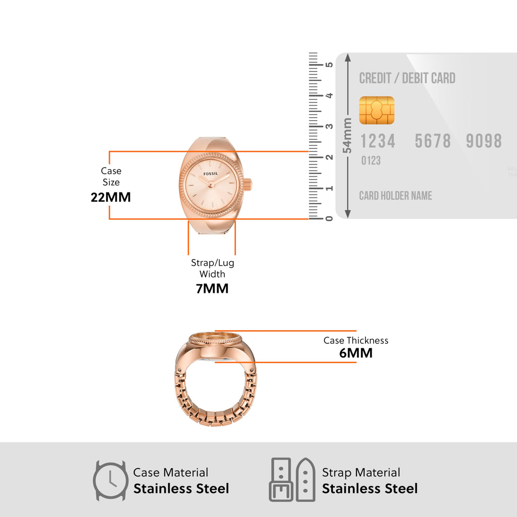 Fossil Women's Quartz Stainless Steel Two-Hand Watch Ring, Color: Rose Gold (Model: ES5247)
