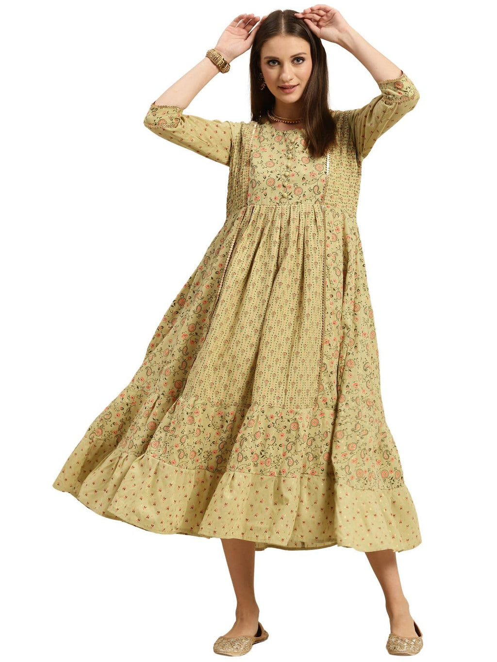 Rangita Green Cotton Calf Length Embroidered Anarkali Kurti For Women | Kurta For Women_Xl