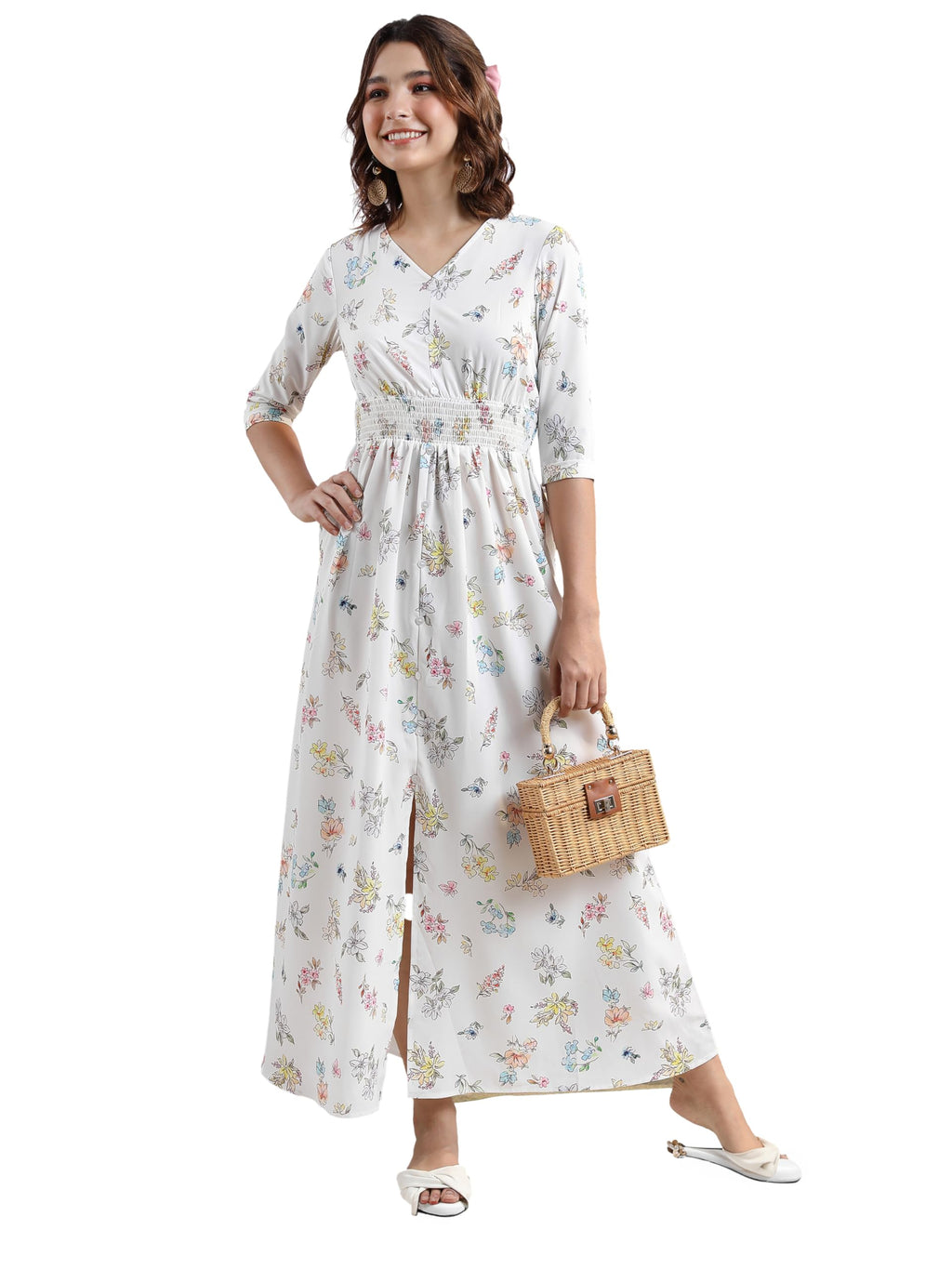 Ketch Women 3/4 Sleeve Casual FIT Dress KHJ6000579 Off White XL