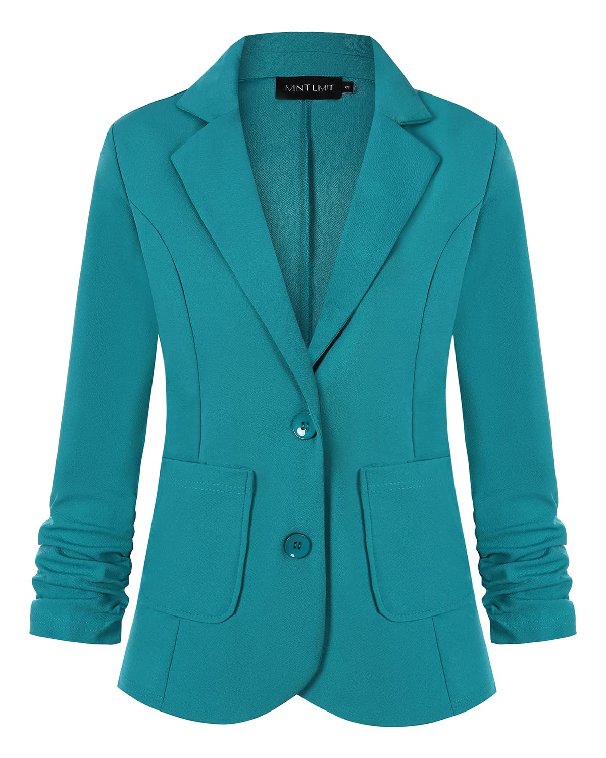 Unifizz Women's Casual Blazer Notched Lapel 3/4 Sleeve Button Front Work Office Jacket with Pockets #Teal Green,Size L#