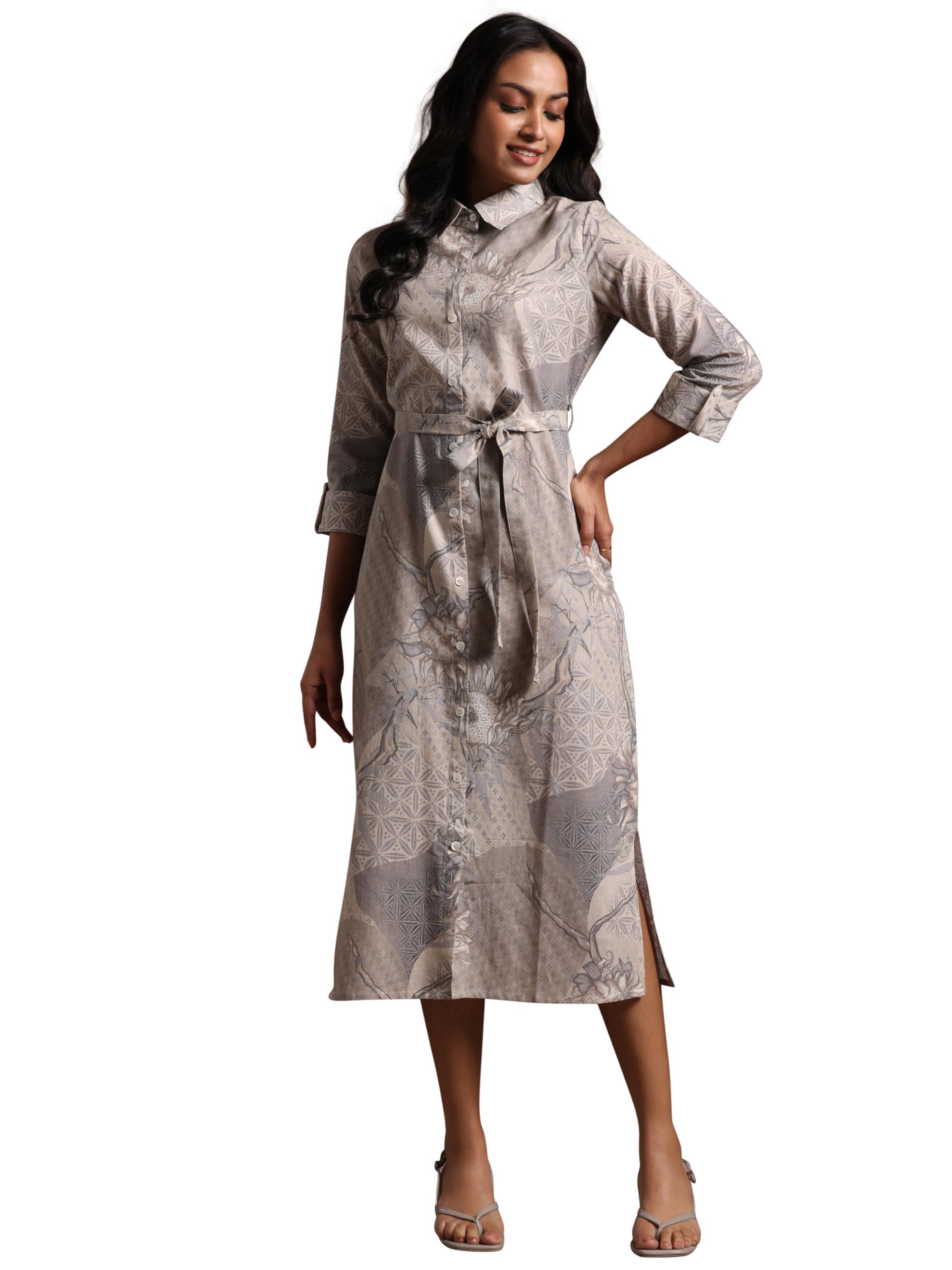 Libas WomenS Linen Shirt Midi Dress (37182_Off White