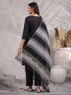 Anubhutee Women'S Black Ethnic Motifs Straight Kurta Withtrousers & Dupatta