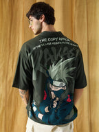 The Souled Store Official Naruto: Kakashi Ninja Mens and Boys Oversize Fit Half Sleeves Graphic Pattern Black Color Shirt Netfli