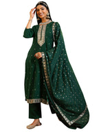 Libas WomenS Silk Blend Self Design Kurta Set (48679_Green