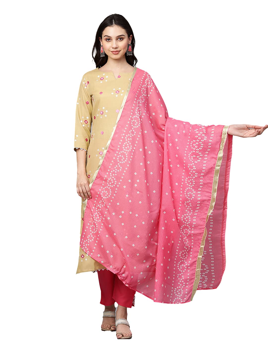 ANNI DESIGNER Womens Cotton Straight Printed Kurta with Pant & Dupatta (SHIPRA Light Green_S-Light Green_Small)