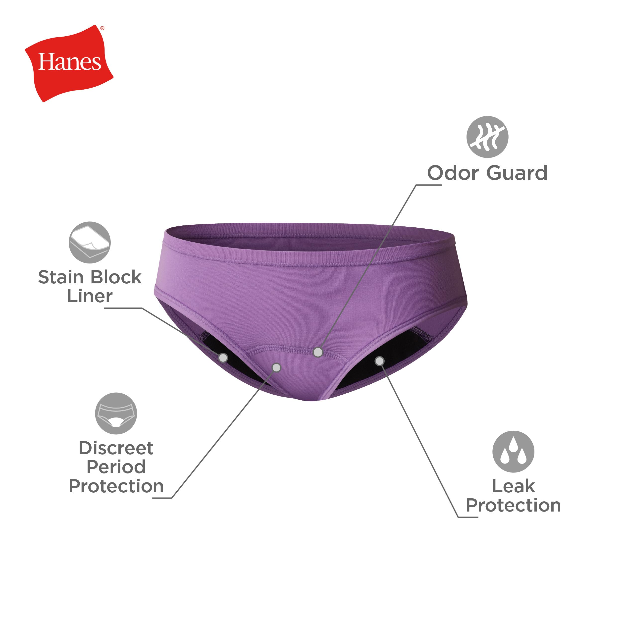 Hanes Girls' Comfort Underwear, Boyshort Period Panties, Moderate Protection, 4-Pack, Hipster-Multi-4 Pack, 10