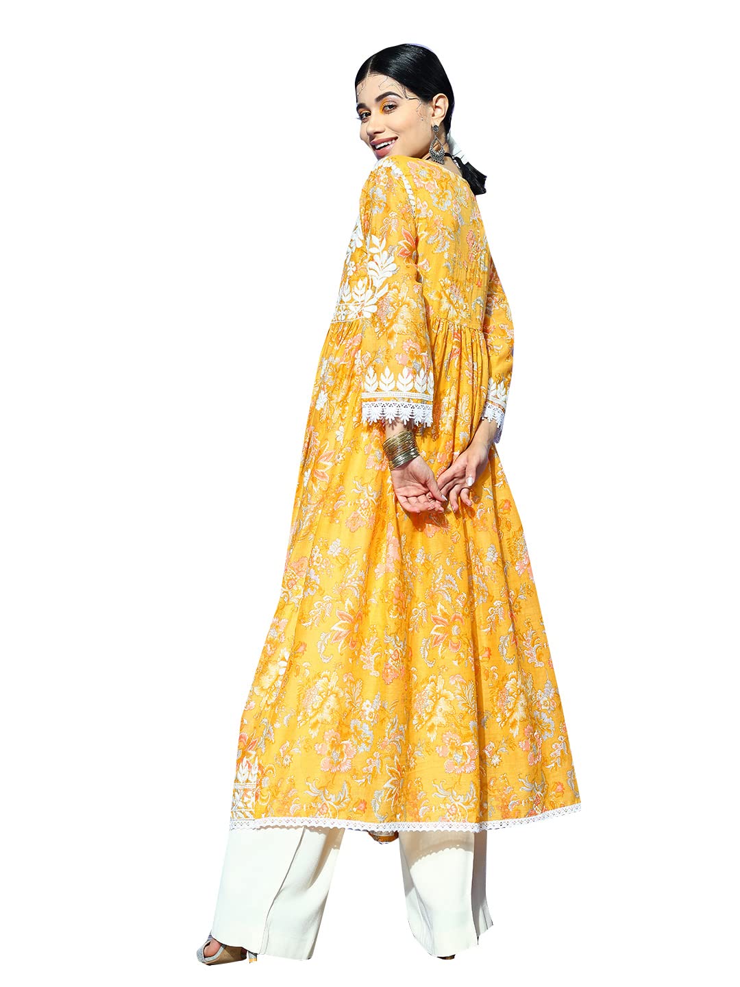 Ishin Women Cotton Embroidered Pleated Anarkali Kurta