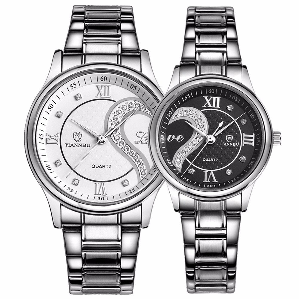 DREAMING Q&P Romantic His and Hers Watches - fq102 Stainless Steel Pair Hearts Wristwatches for Men Women Set of 2
