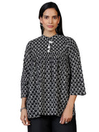 Libas WomenS Cotton Printed A-Line Kurtis (29065_Black