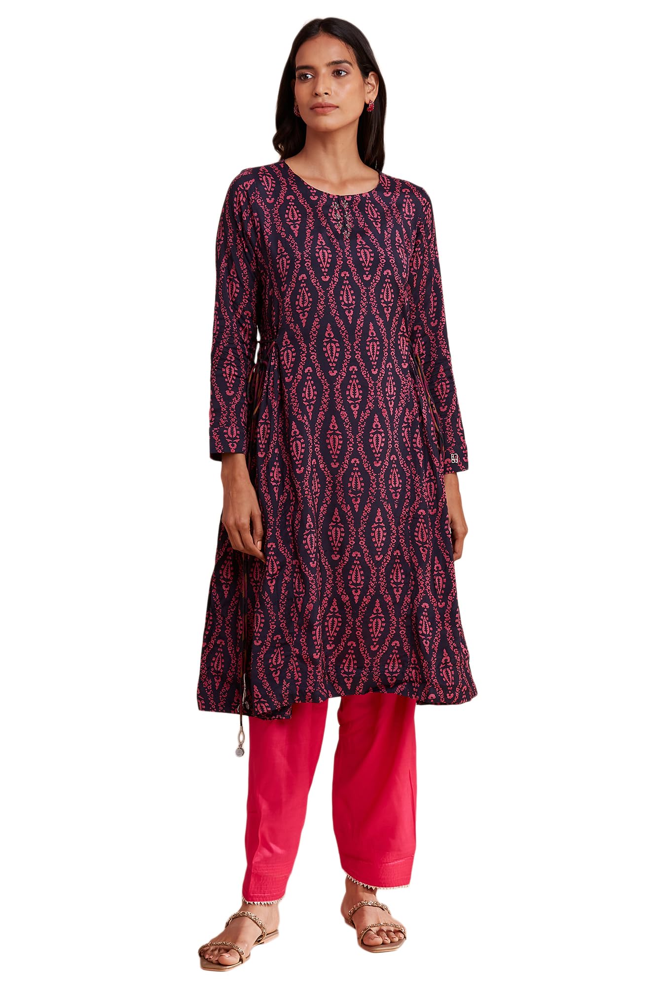 W For Woman Folksong By W Round Neck Kurta Block Print 42 L Full Slv Multicolour