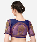 Pujia Mills WomenS Multicolor Temple Embroidery Net Back Sequence Khatli Work Sleeves Design Phantom Silk Readymade Saree Blous
