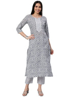 ANNI DESIGNER Womens Cotton Blend Printed Straight Kurta with Pant (Kavi-Grey-Nw_XL_Grey_X-Large)
