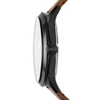 Fossil Men's Townsman Automatic Stainless Steel and Leather Three-Hand Skeleton Watch, Color: Black, Dark Brown (Model: ME3155)