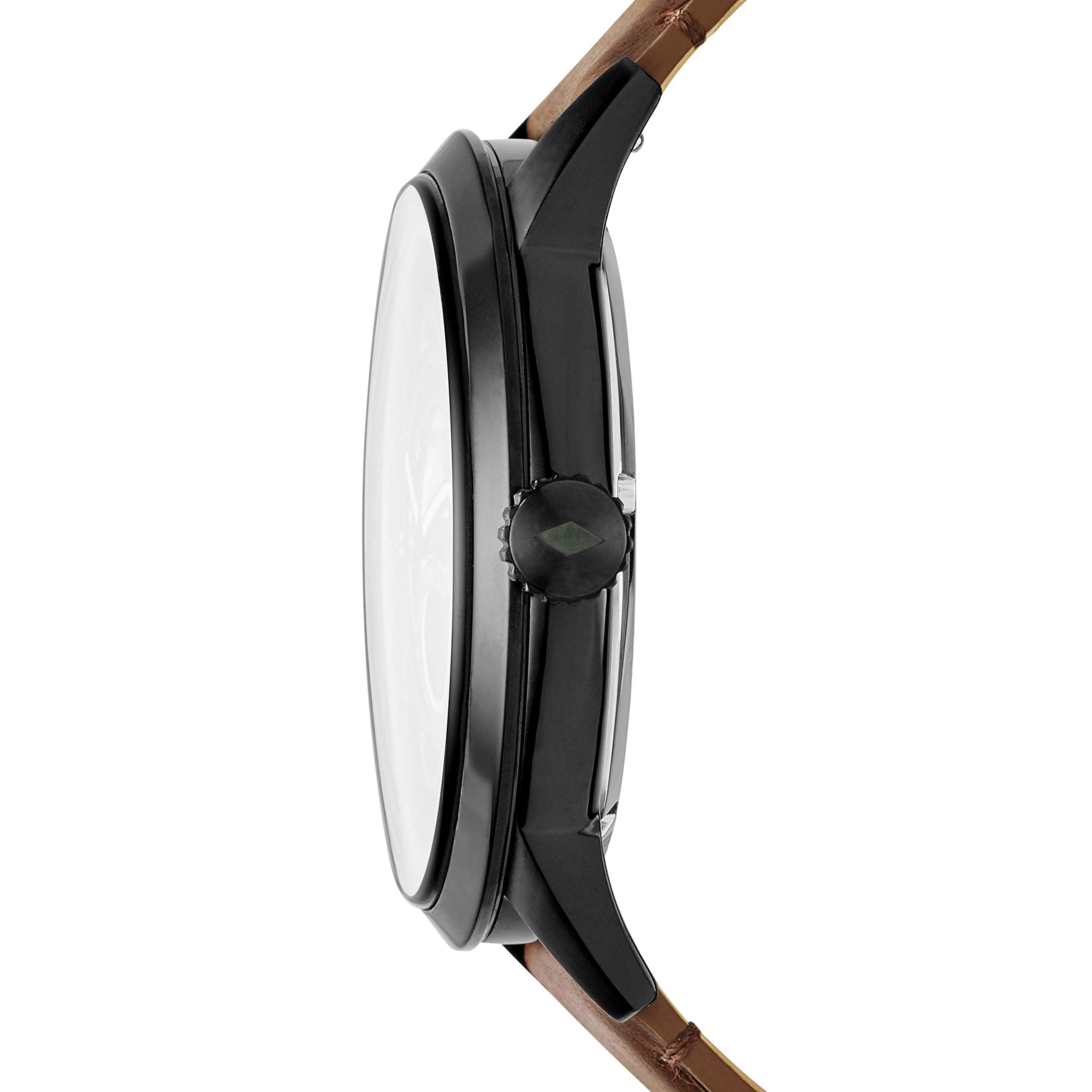 Fossil Men's Townsman Automatic Stainless Steel and Leather Three-Hand Skeleton Watch, Color: Black, Dark Brown (Model: ME3155)