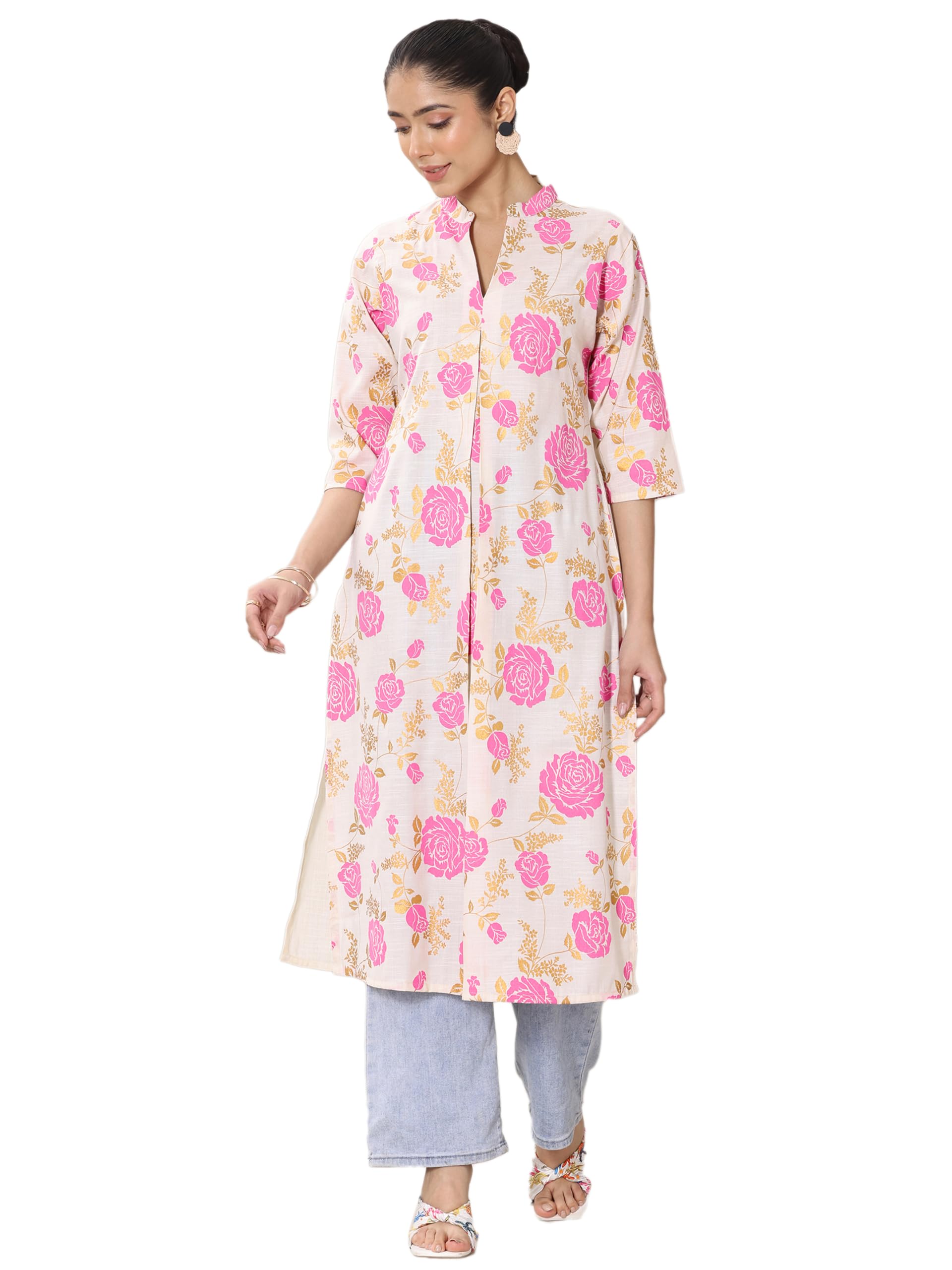 Libas Womens Printed Cotton Blend Straight Kurta For Women