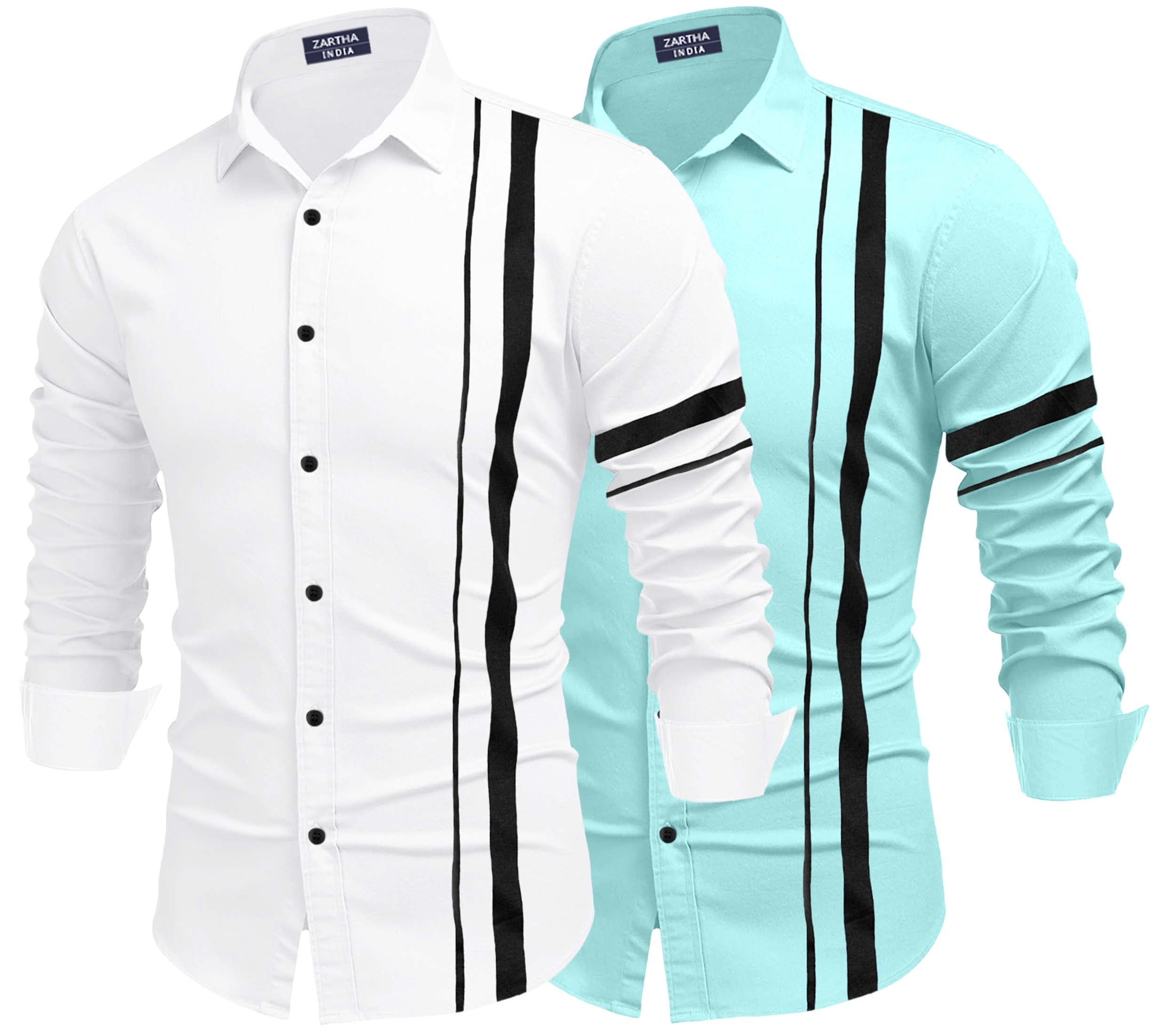 Zartha MenS Regular Fit Striped Pattern Cotton Blend Shirt With Collared Neck Long Sleeve And Standard Length | Shirt For Man