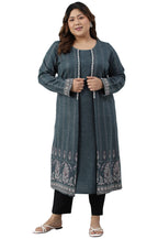 W For Woman Blue Mock Layer Printed Plus Size Winter Kurta_22Now18638G-119370P_5Xl