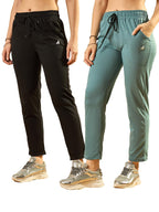 Modeve  Women Cotton Blend Pack of 2 Track Pant for Summer || Women Lower || Women Pyjama || Lounge Pants_Sage and Black_X-Large