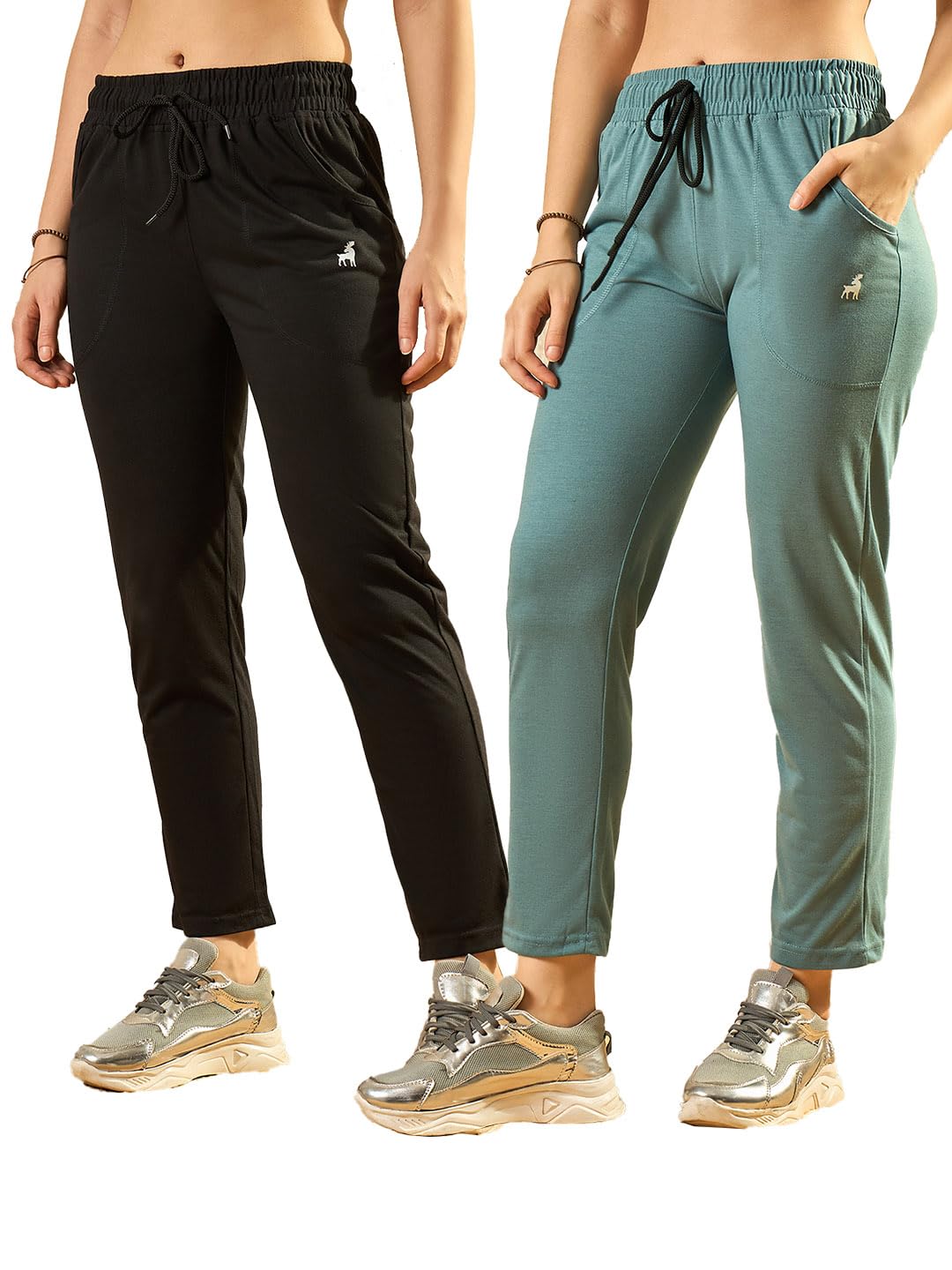 Modeve  Women Cotton Blend Pack of 2 Track Pant for Summer || Women Lower || Women Pyjama || Lounge Pants_Sage and Black_X-Large
