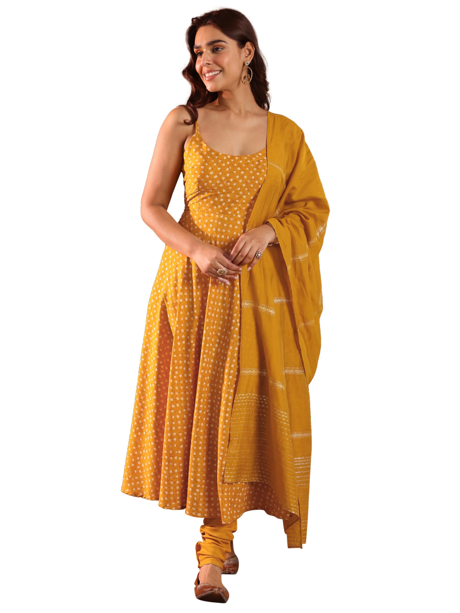 Libas WomenS Rayon Bandhani Kurta Set (36896 Mustard