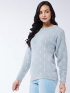 Modeve Women All Over Print Light Grey Sweater
