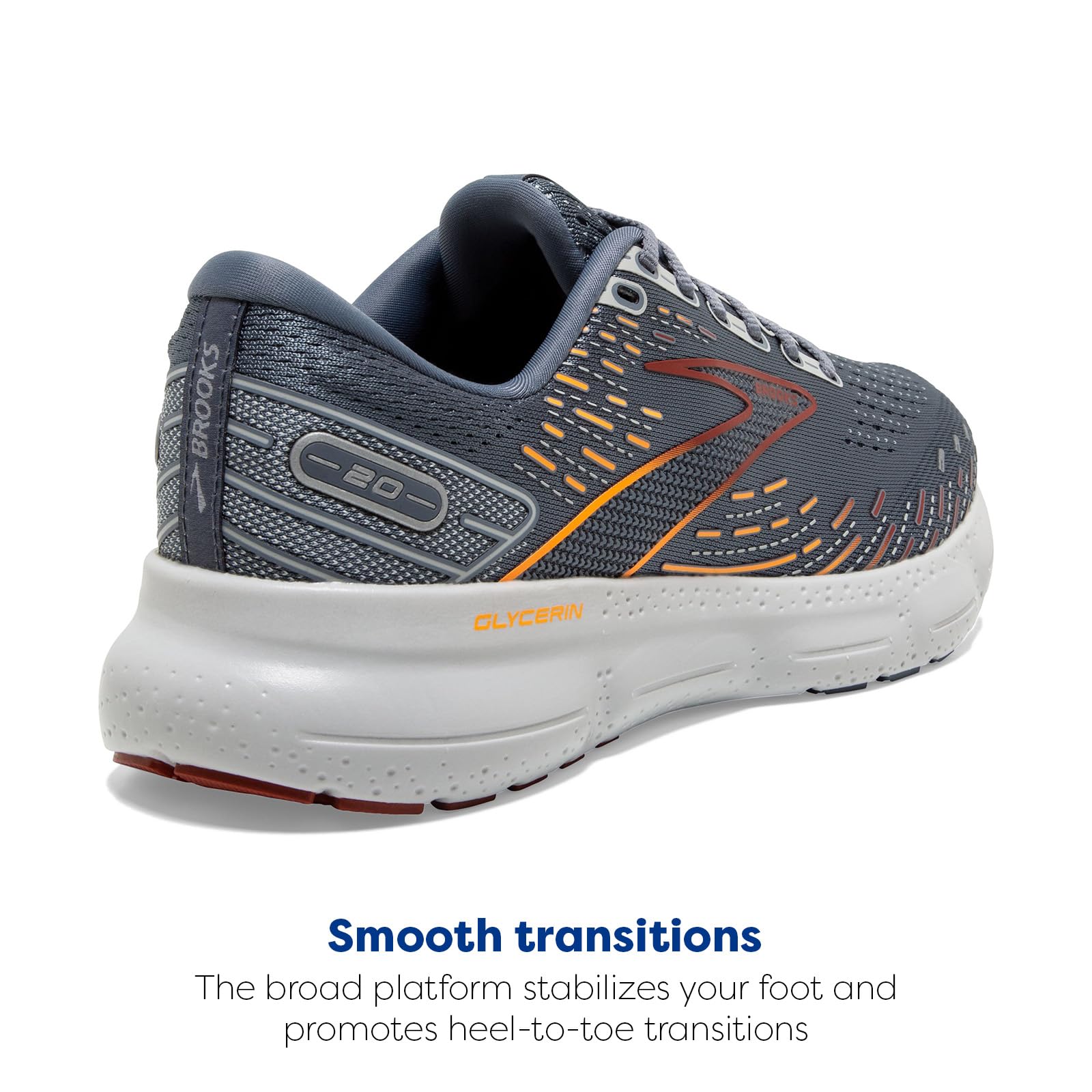 Brooks Men's Glycerin 20 Neutral Running Shoe - Grey/Chili Oil/Orange - 12 Medium