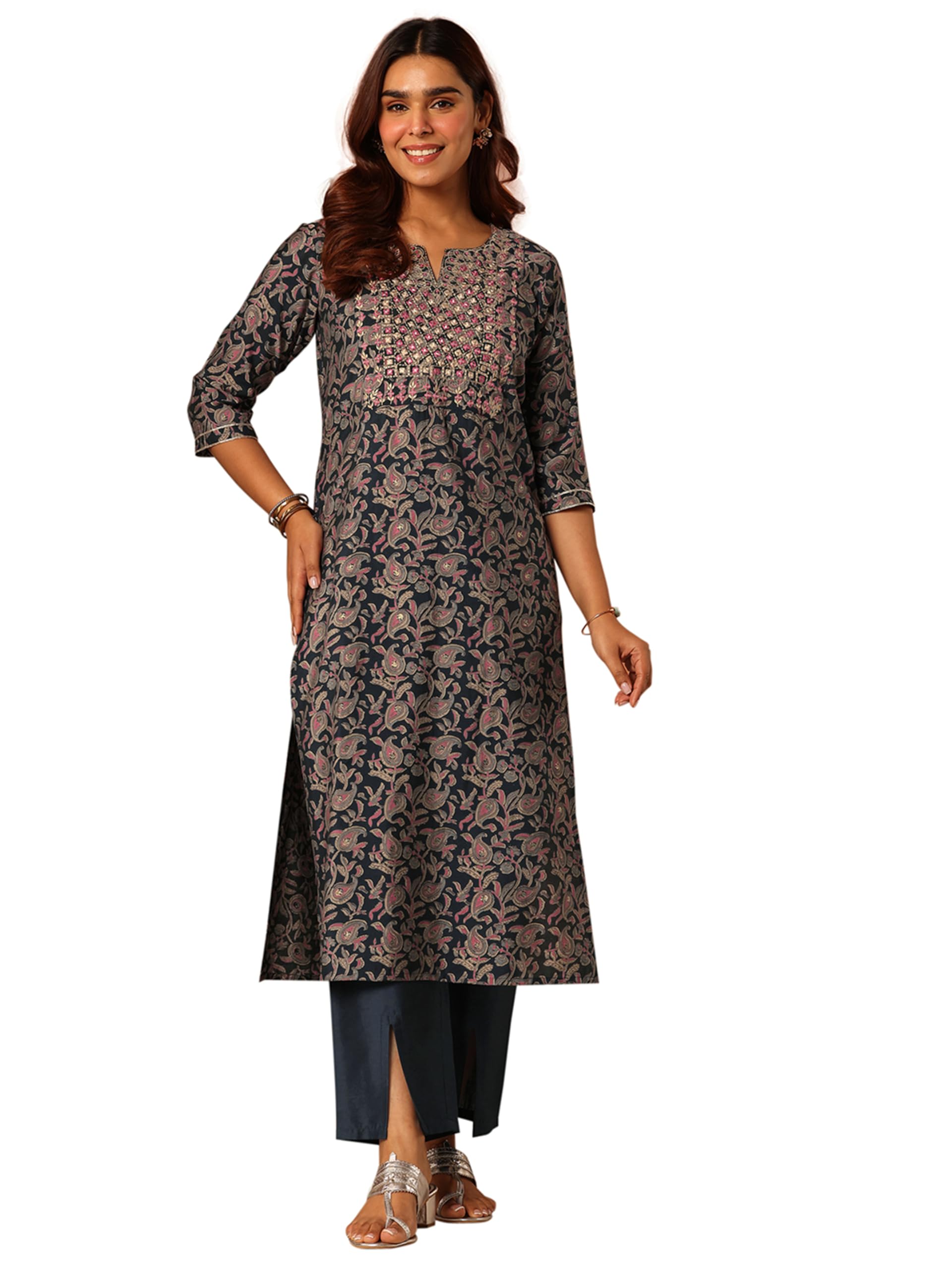 Gerua by Libas Printed Silk Blend Straight Kurta With Trousers