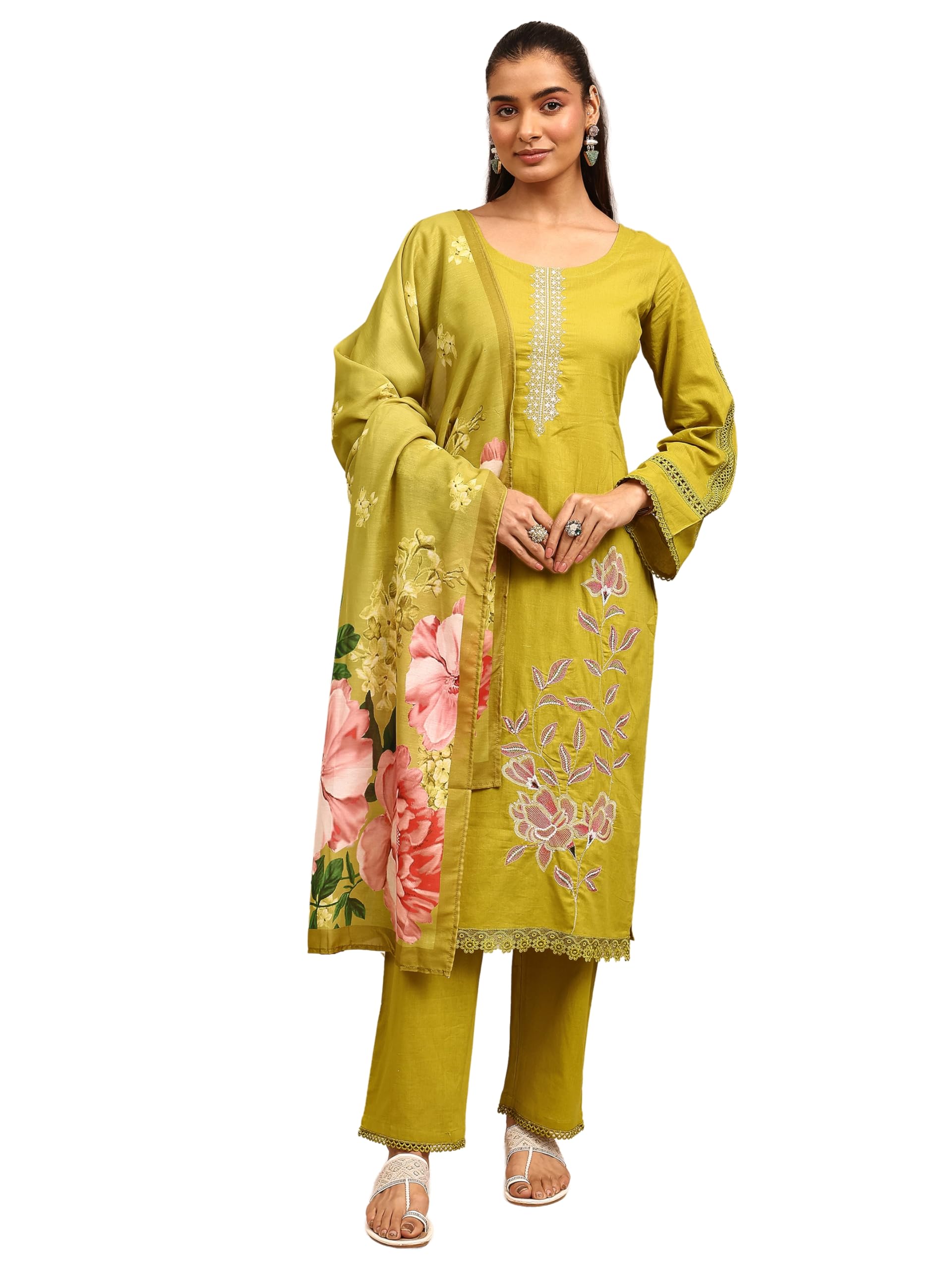 Libas Yoke Design Cotton Blend Straight Kurta With Trousers And Dupatta-99868Xxl
