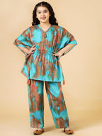 A.T.U.N. (ALL THINGS UBER NICE) Girls Printed Polysilk Top with Straight Pant Set