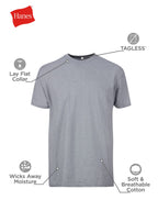 Hanes Mens Cotton, Moisture-wicking Crew Tee Undershirts, Multi-packs, Black/Grey/Blue Assorted - 6 Pack, Medium US