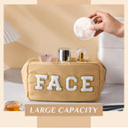 Remerry 4 Pcs Nylon Cosmetic Bag Travel Organizer Chenille Letter Makeup Pouch Zipper Preppy Waterproof Hair Bag Toiletry Pouch