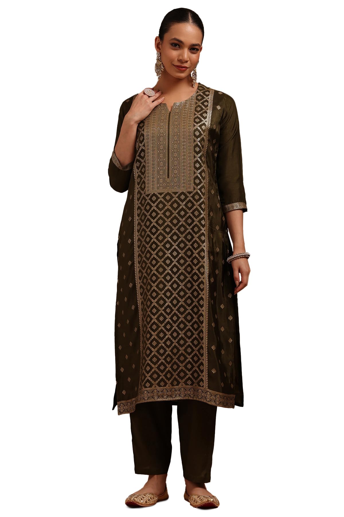 Soch Women Russian Silk Zari Woven Kurta Set with Zari Woven