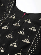 Ishin Women'S Silk Blend Black Embroidered A-Line Kurta Suit Set With Pant & Dupatta