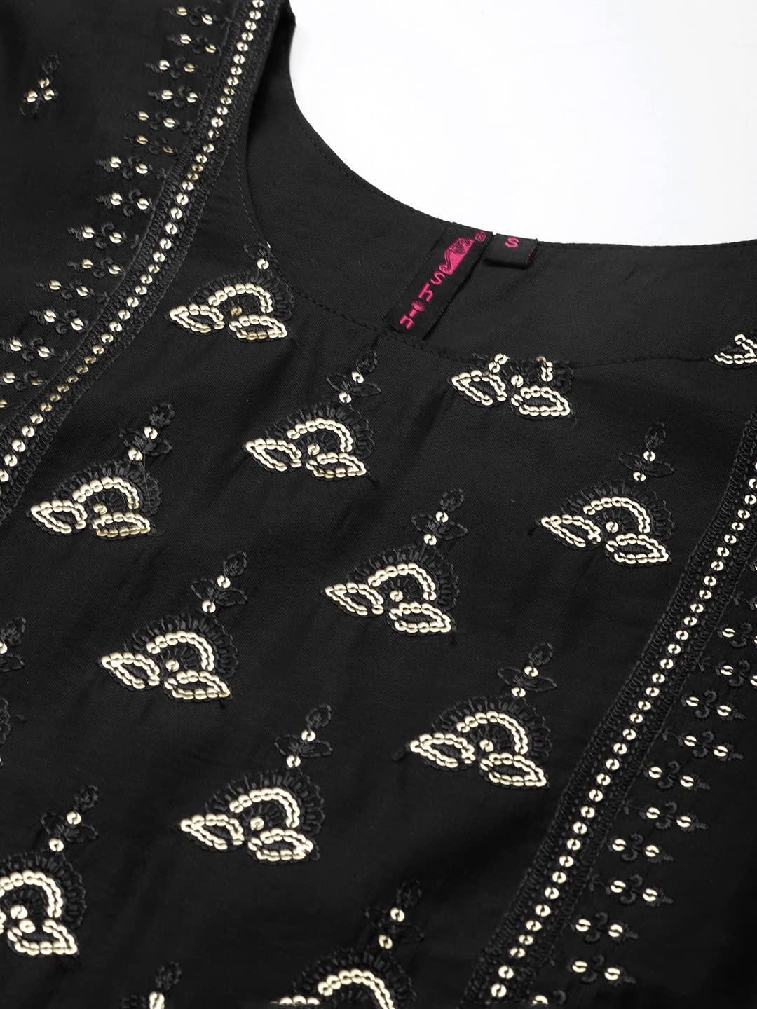 Ishin Women'S Silk Blend Black Embroidered A-Line Kurta Suit Set With Pant & Dupatta