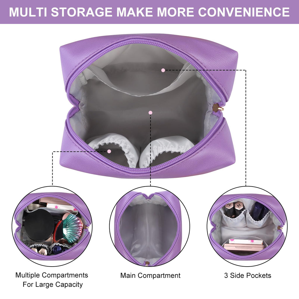 MAANGE Small Makeup Bag For Purse, Travel Cosmetic Bag Makeup Pouch PU Leather Portable Versatile Zipper Pouch For Women