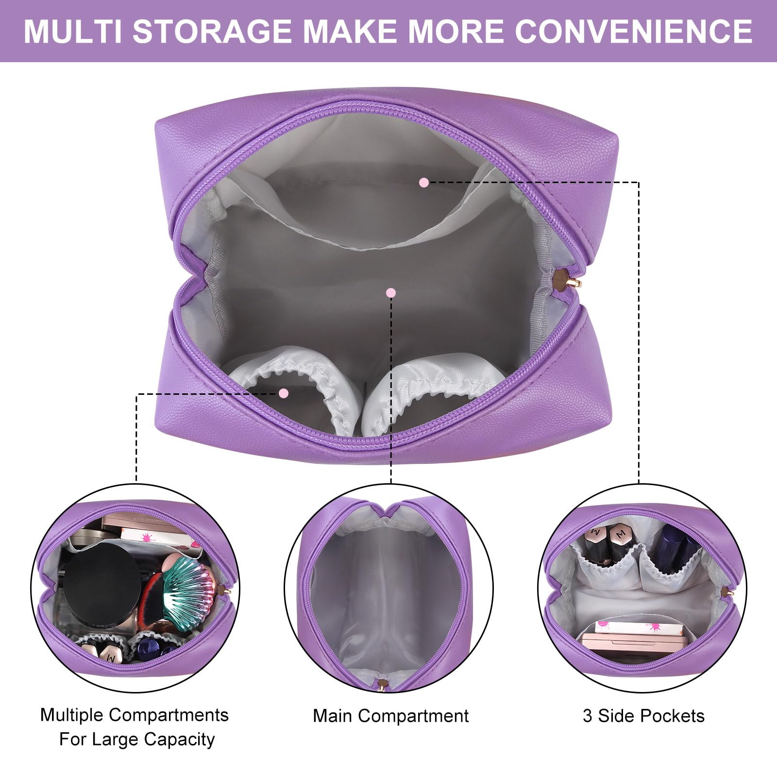 MAANGE Small Makeup Bag For Purse, Travel Cosmetic Bag Makeup Pouch PU Leather Portable Versatile Zipper Pouch For Women