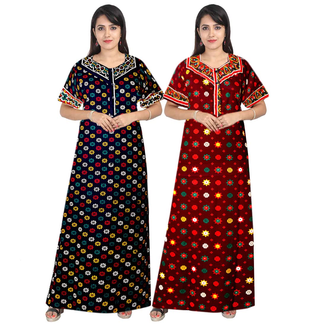 Trendy Fab Attractive WomenS 100% Cotton Printed Nightwear Maternity Maxi Gown Nightdresses (Pack Of 2) 2