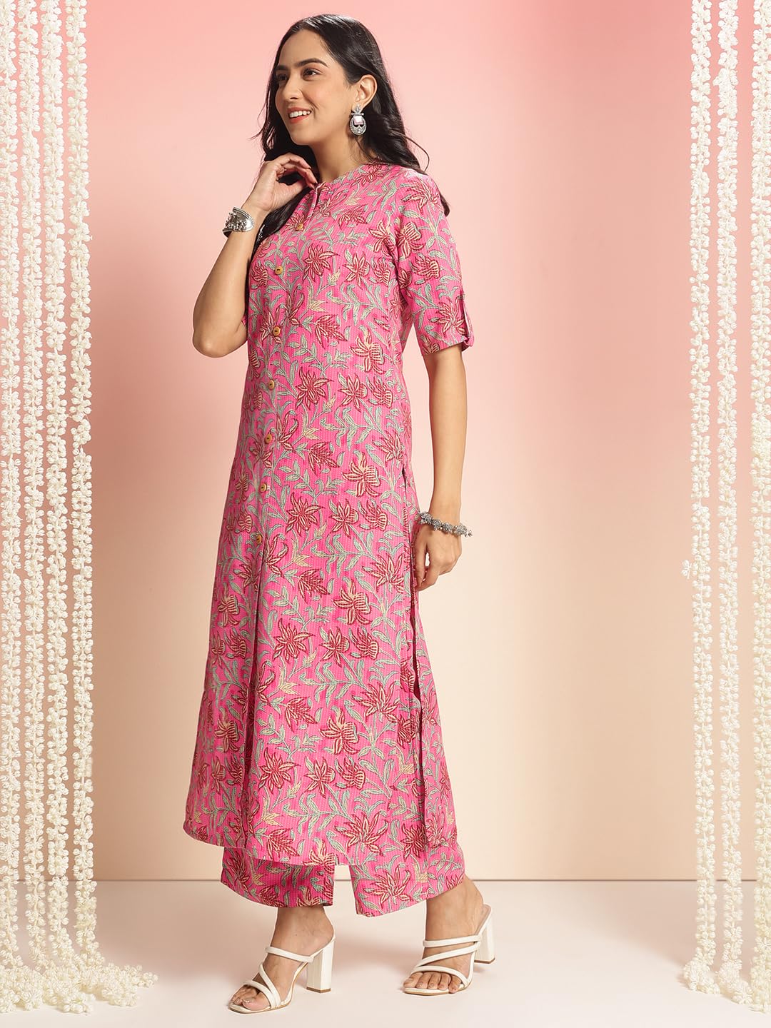 ANNI DESIGNER Womens Rayon Viscose Straight Printed Kurta with Pant (Kasit Pink-VKS01_5XL_Pink_XXXXX-Large)