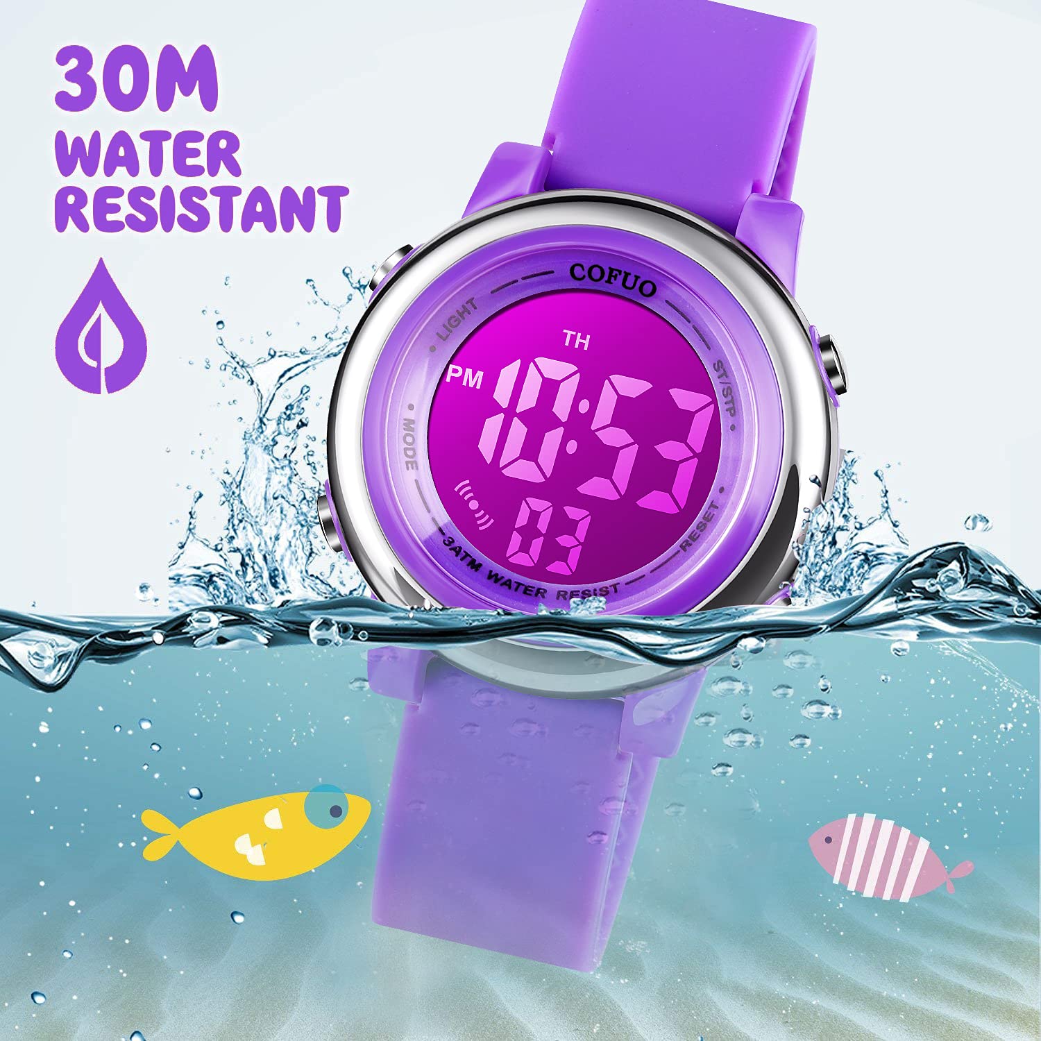 cofuo Kids Digital Sport Waterproof Watch for Girls Boys, Kid Sports Outdoor LED Electrical Watches with Luminous Alarm Stopwatc