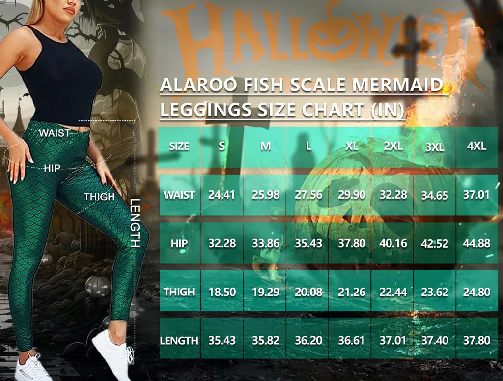 Alaroo christmas Mermaid Print Scale Leggings Party costume Light green L