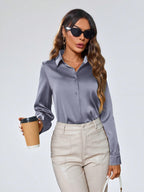 Indoprimo WomenS Solid Satin Casual Shirt | Stylish Western Long Sleeve Shirt For Women