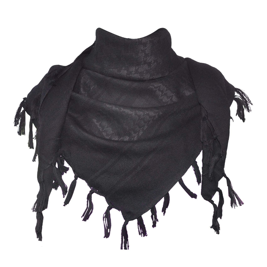 Explore Land Cotton Shemagh Keffiyeh Tactical Desert Scarf Neck Head Wrap with Tassel for Men Women (Black, One Size)
