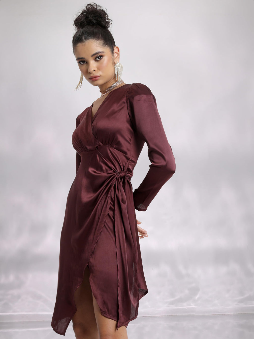 Ketch WomenS Polyester Wrap Mini Dress (Khj6000419_Brown